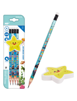 MP σετ ξύλινα μολύβια & γόμα World oceans day PPE356-05, εξάγωνα, HB, 5τμχ MP σετ ξύλινα μολύβια & γόμα World oceans day PPE356-05, εξάγωνα, HB, 5τμχ