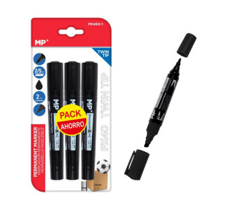 MP ανεξίτηλος μαρκαδόρος PE460-1, με 2x μύτες 2/5mm & 2mm, μαύρος, 3τμχ