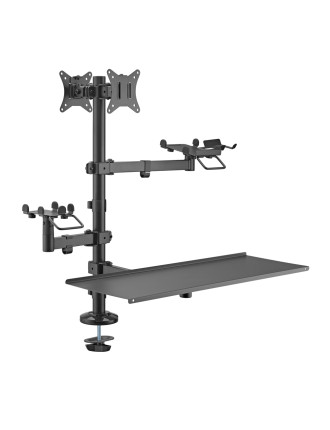 BRATECK βάση γραφείου για 2x οθόνες PMM-02LD, 17-32", με θέση για POS/printer/scanner/πληκτρολόγιο