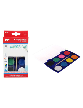 MP σετ νερομπογιές PP151 με πινέλο & κασετίνα, 8 χρώματα