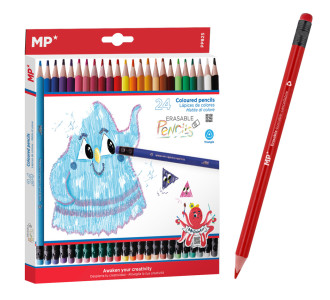 MP χρωματιστές ξυλομπογιές PP825 με γόμα, τρίγωνες, 24τμχ