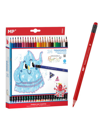 MP χρωματιστές ξυλομπογιές PP825 με γόμα, τρίγωνες, 24τμχ