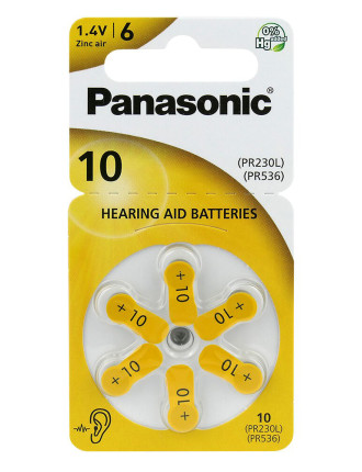 PANASONIC μπαταρίες ακουστικών βαρηκοΐας PR10, mercury free, 1.4V, 6τμχ
