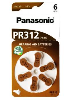 PANASONIC μπαταρίες ακουστικών βαρηκοΐας PR312, mercury free, 1.4V, 6τμχ