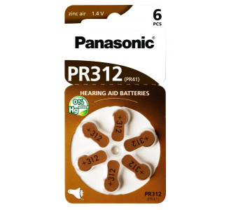 PANASONIC μπαταρίες ακουστικών βαρηκοΐας PR312, mercury free, 1.4V, 6τμχ