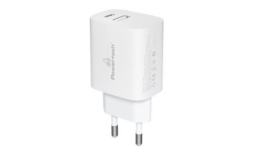 POWERTECH φορτιστής τοίχου PT-1040, USB & USB-C, PD QC3.0, 20W, λευκός POWERTECH φορτιστής τοίχου PT-1040, USB & USB-C, PD QC3.0, 20W, λευκός