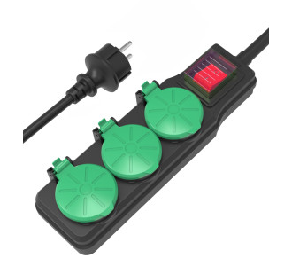 POWERTECH πολύπριζο PT-1070, 3x schuko, IP44, 16A, 1.5m, μαύρο