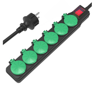 POWERTECH πολύπριζο PT-1071, 6x schuko, IP44, 16A, 1.5m, μαύρο