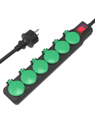 POWERTECH πολύπριζο PT-1071, 6x schuko, IP44, 16A, 1.5m, μαύρο