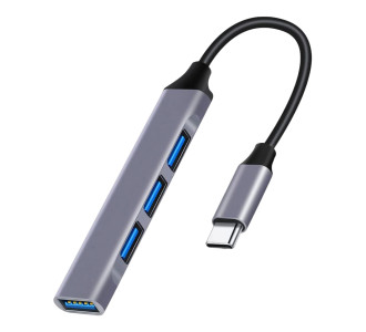 POWERTECH USB hub PT-1113, 4x θυρών, 5Gbps, USB-C σύνδεση, γκρι