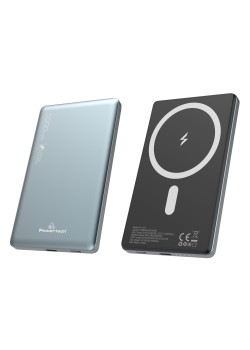 POWERTECH power bank PT-1171, 5000mAh, magnetic wireless, 15W, γκρι