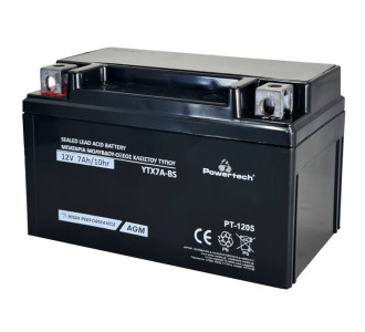 POWERTECH μπαταρία μολύβδου μοτοσυκλέτας PT-1205, 12V 7Ah, AGM, YTX7A-BS