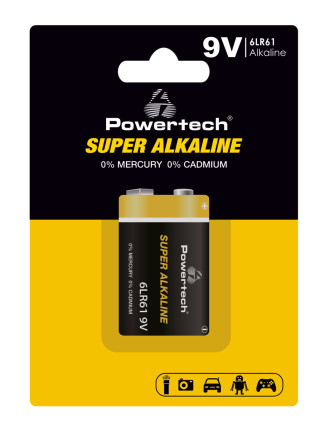 POWERTECH αλκαλική μπαταρία Super Alkaline PT-1215, 9V, 1τμχ