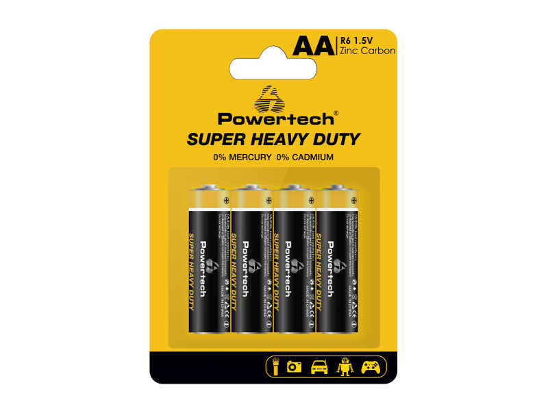 POWERTECH μπαταρίες Zinc Carbon Super Heavy Duty PT-1219, AA, 1.5V, 4τμχ