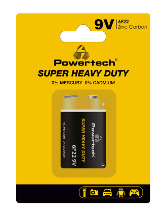 POWERTECH μπαταρία Zinc Carbon Super Heavy Duty PT-1220, 9V, 1τμχ