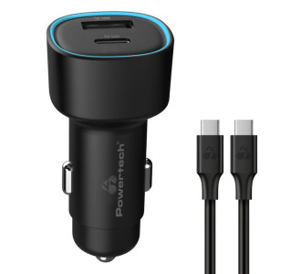 POWERTECH φορτιστής αυτοκινήτου PT-1230, καλώδιο, USB/USB-C, 48W, μαύρος