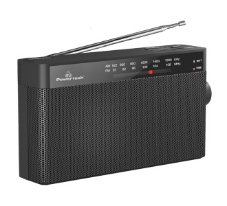 POWERTECH φορητό ραδιόφωνο PT-1244 με πτυσσόμενη κεραία, μαύρο