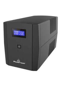 POWERTECH UPS Line Interactive PT-1297 με οθόνη, 1500VA, 900W, 4x Schuko, 2x RJ45/RJ11, USB Type B