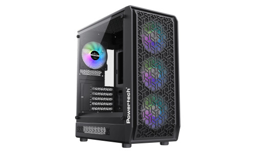 POWERTECH Gaming PC Case PT-1309, tempered glass, 4x ARGB fan, ATX, 340x200x436mm, μαύρο