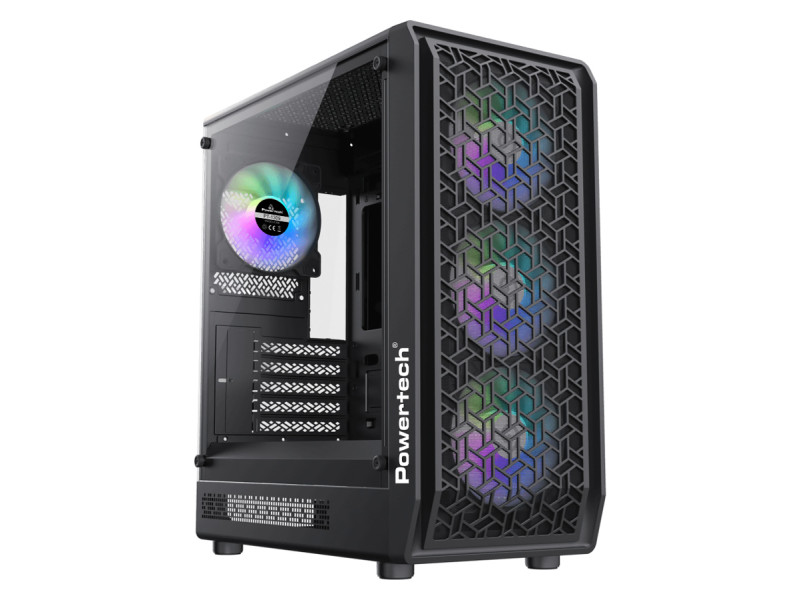 POWERTECH Gaming PC Case PT-1309, tempered glass, 4x ARGB fan, ATX, 340x200x436mm, μαύρο