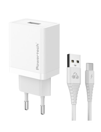 POWERTECH φορτιστής τοίχου PT-1322 με καλώδιο USB-C, USB, 12W, λευκός POWERTECH φορτιστής τοίχου PT-1322 με καλώδιο USB-C, USB, 12W, λευκός