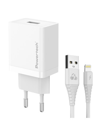 POWERTECH φορτιστής τοίχου PT-1323 με καλώδιο Lightning, USB, 12W, λευκός POWERTECH φορτιστής τοίχου PT-1323 με καλώδιο Lightning, USB, 12W, λευκός