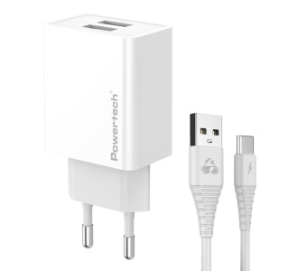 POWERTECH φορτιστής τοίχου PT-1324 με καλώδιο USB-C, 2x USB, 12W, λευκός POWERTECH φορτιστής τοίχου PT-1324 με καλώδιο USB-C, 2x USB, 12W, λευκός