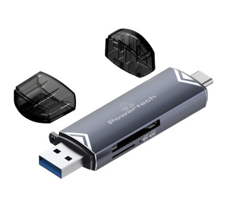 POWERTECH card reader PT-1343 για SD & micro SD, USB 3.2, 5Gbps, γκρι