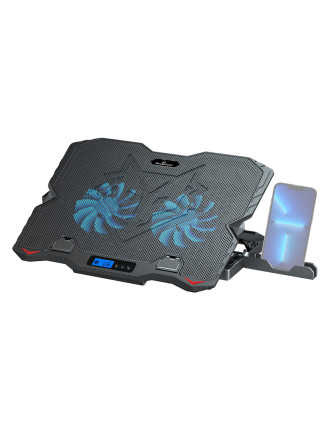 POWERTECH βάση & ψύξη laptop PT-1346, έως 15.6", 2x 125mm LED fan, μαύρη