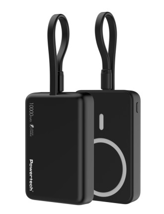 POWERTECH power bank PT-1376 με καλώδιο, 10000mah, magnetic wireless, 20W, μαύρο