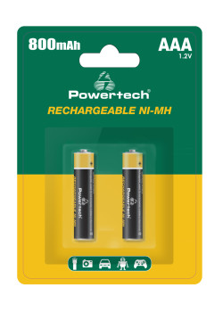POWERTECH επαναφορτιζόμενες μπαταρίες NI-MH PT-1403, AAA, 800mah, 1.2V, 2τμχ