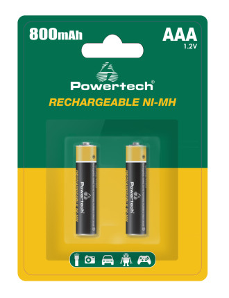 POWERTECH επαναφορτιζόμενες μπαταρίες NI-MH PT-1403, AAA, 800mah, 1.2V, 2τμχ