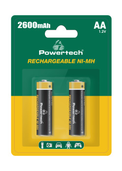 POWERTECH επαναφορτιζόμενες μπαταρίες NI-MH PT-1404, AA, 2600mah, 1.2V, 2τμχ
