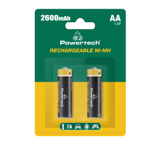 POWERTECH επαναφορτιζόμενες μπαταρίες NI-MH PT-1404, AA, 2600mah, 1.2V, 2τμχ