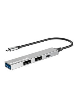 POWERTECH USB hub PT-1412, 4x θυρών, USB 3.2, 5Gbps, USB-C σύνδεση, γκρι