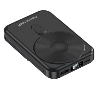 POWERTECH power bank με οθόνη PT-1416, 10000mah, magnetic wireless, 22.5W, μαύρο