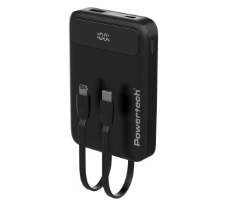 POWERTECH power bank με καλώδια και οθόνη PT-1417 10000mAh, 22.5W, μαύρο