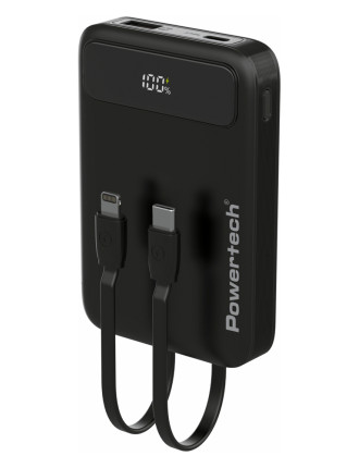 POWERTECH power bank με καλώδια και οθόνη PT-1417 10000mAh, 22.5W, μαύρο