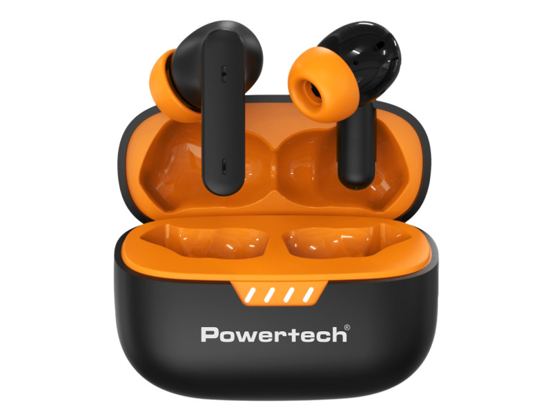 POWERTECH earphones με θήκη φόρτισης PT-1431, True Wireless, 40/400mAh, ANC & ENC, μαύρα