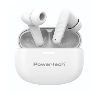 POWERTECH earphones με θήκη φόρτισης PT-1432, True Wireless, 35/300mAh, λευκά