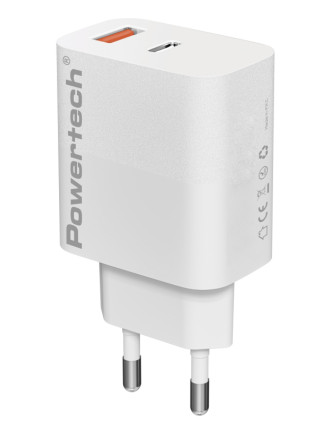 POWERTECH φορτιστής τοίχου PT-1437, USB/USB-C, 20W, GaN, λευκός POWERTECH φορτιστής τοίχου PT-1437, USB/USB-C, 20W, GaN, λευκός