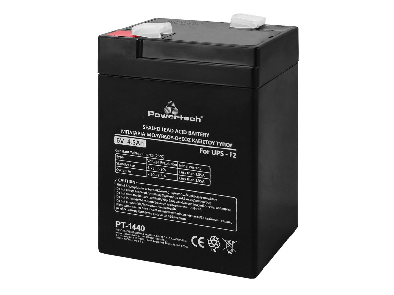 POWERTECH μπαταρία μολύβδου PT-1440 για UPS, 6V 4.5Ah, F2