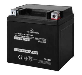 POWERTECH μπαταρία μολύβδου μοτοσυκλέτας PT-1441, 12V 5Ah, AGM, YTX5-BS
