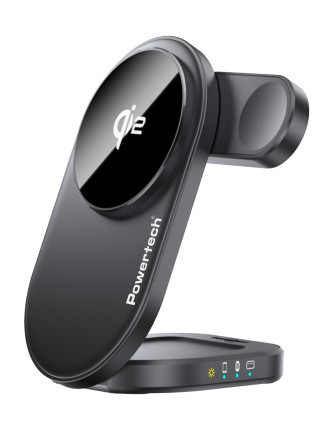 POWERTECH ασύρματος φορτιστής PT-1491, 3 σε 1, Qi2, 15W, μαύρος