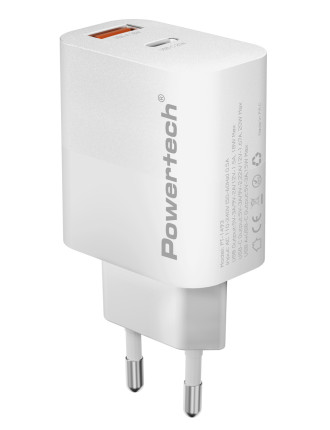 POWERTECH φορτιστής τοίχου PT-1493, USB/USB-C, 20W, λευκός