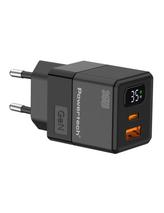 POWERTECH φορτιστής τοίχου PT-1499 με οθόνη, USB/USB-C, 35W, GaN, μαύρος POWERTECH φορτιστής τοίχου PT-1499 με οθόνη, USB/USB-C, 35W, GaN, μαύρος