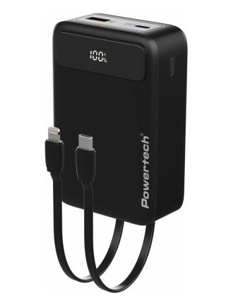 POWERTECH power bank PT-1504 με καλώδια & οθόνη, 20000mah, 22.5W, μαύρο