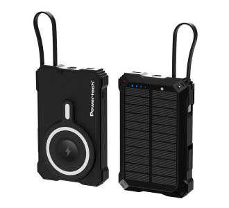 POWERTECH ηλιακό power bank PT-1505 με καλώδιο & φακό, 10000mah, magnetic wireless, 35W, μαύρο
