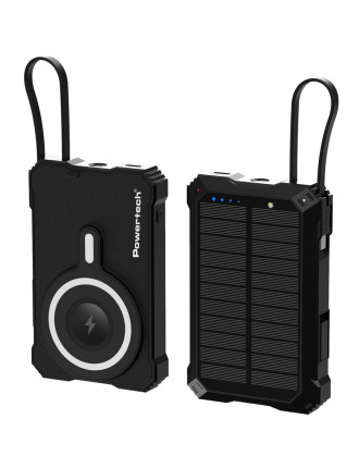 POWERTECH ηλιακό power bank PT-1505 με καλώδιο & φακό, 10000mah, magnetic wireless, 35W, μαύρο