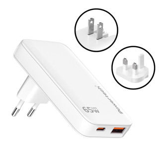 POWERTECH φορτιστής τοίχου PT-1532, EU/UK/CN βύσμα, USB/USB-C, 65W, GaN, λευκός POWERTECH φορτιστής τοίχου PT-1532, EU/UK/CN βύσμα, USB/USB-C, 65W, GaN, λευκός